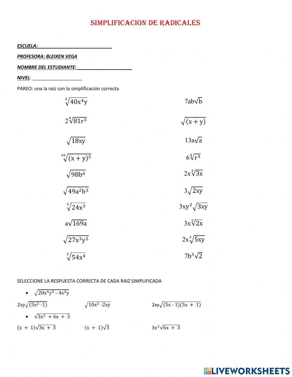 Simplificación de radicales