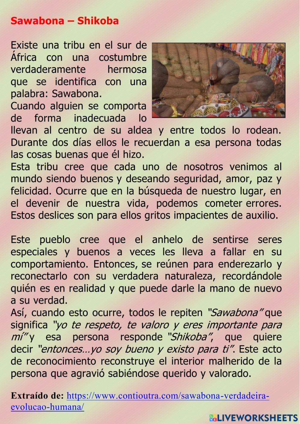 Lectura comprensiva: Sawabona-Shikoba