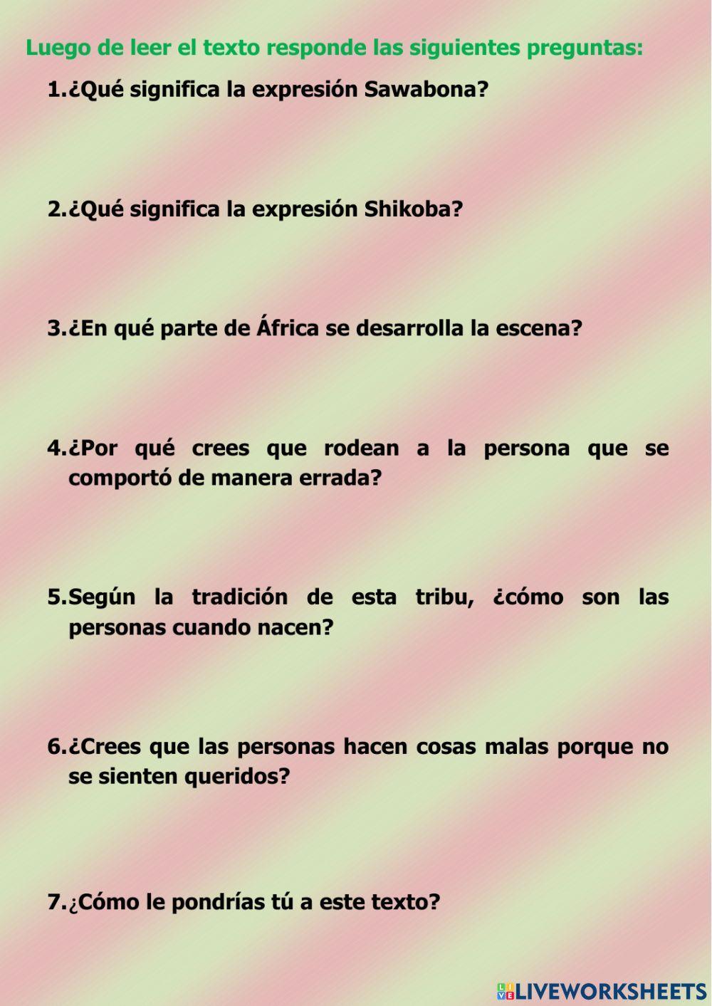 Lectura comprensiva: Sawabona-Shikoba