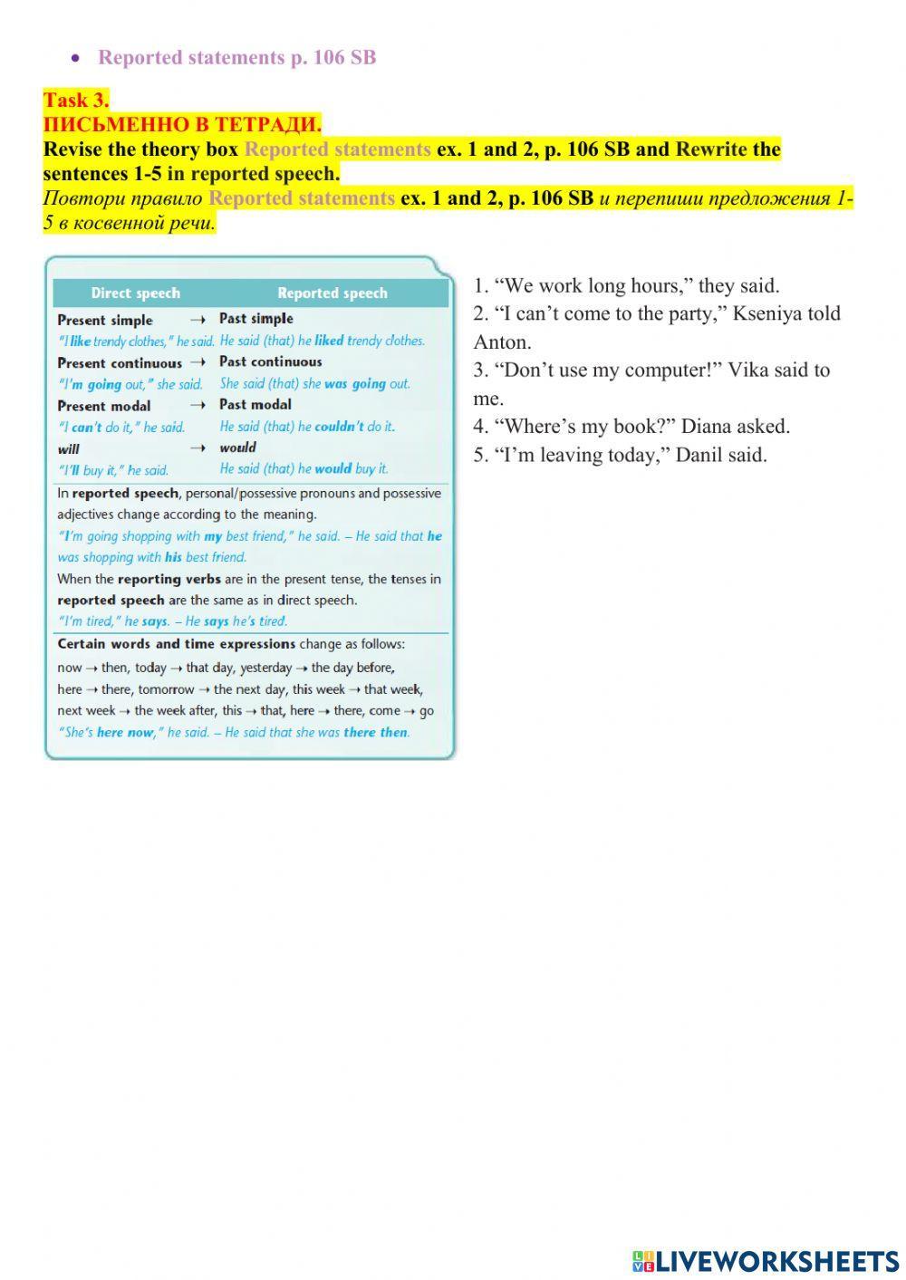 Verbs + -ing-to-infinitive- infinitive without to. Relatives (who-which-where). Reported statements