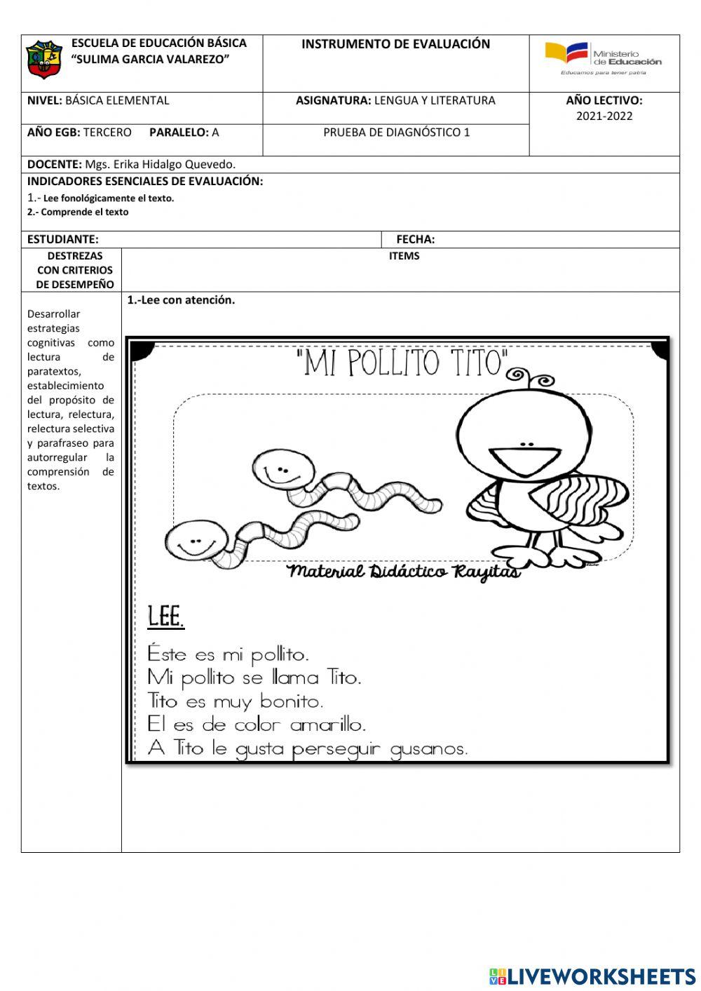 Prueba de diagnóstico de Lengua y literatura 1