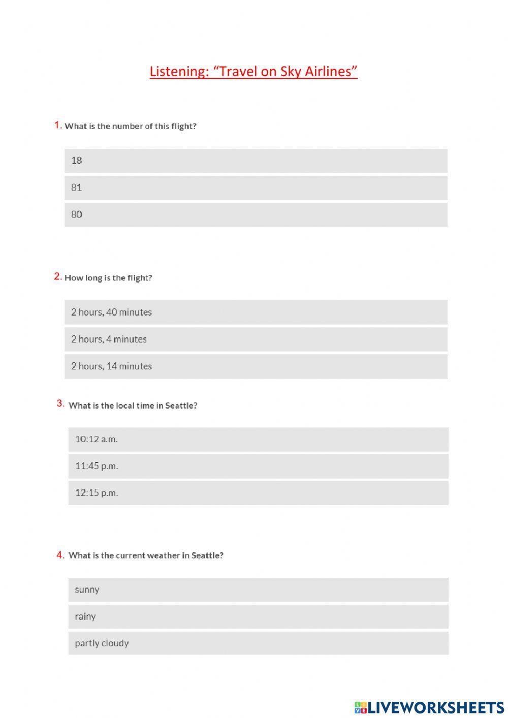 Listening: -Travel on Sky Airlines-