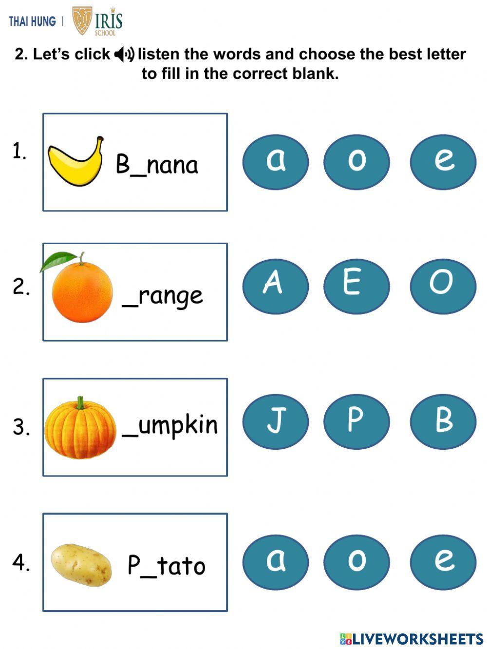 Fruits and Vegetables Worksheet