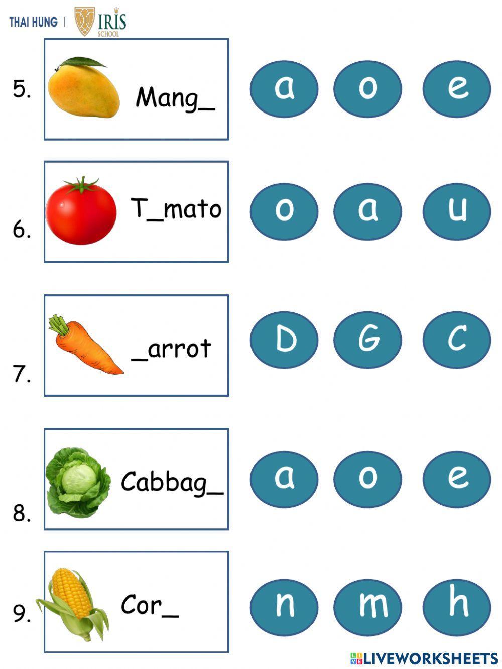 Fruits and Vegetables Worksheet