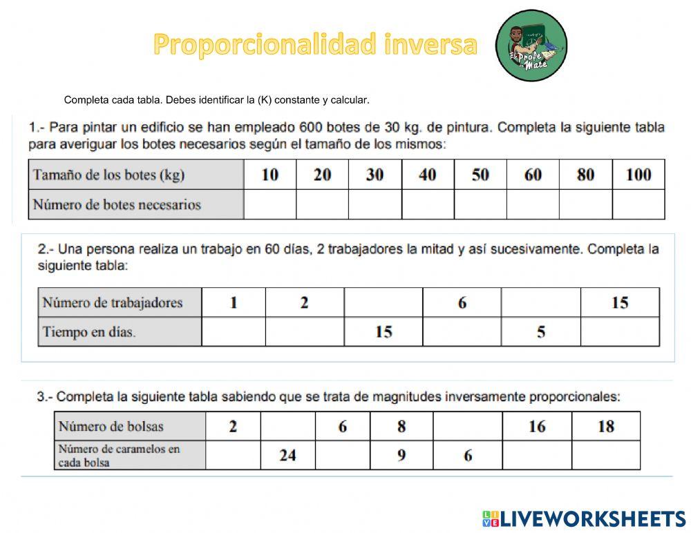 Proporcionalidad inversa