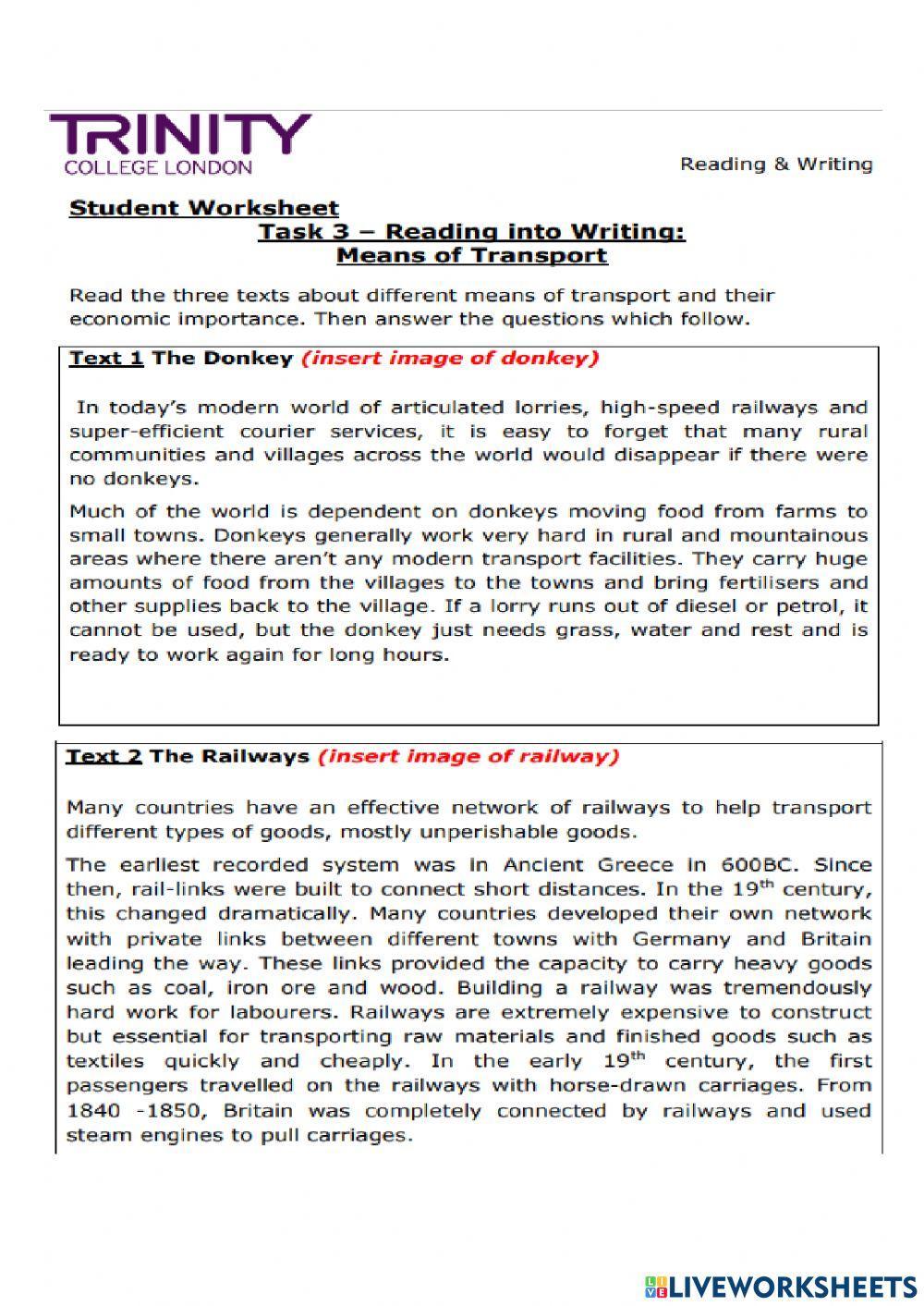Reading text: Transportation