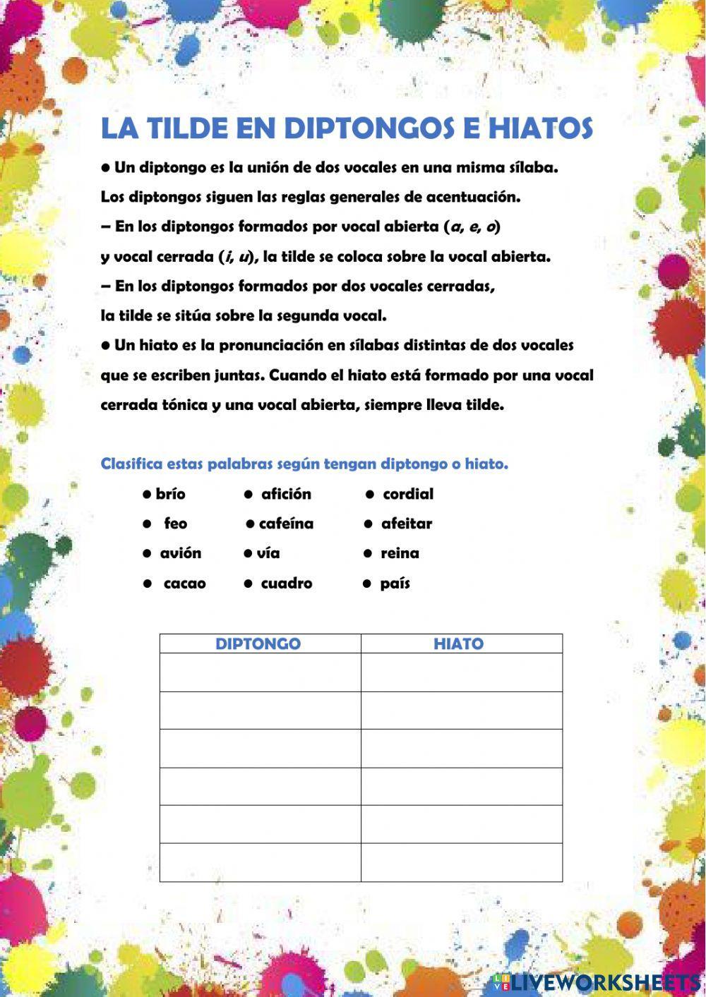 La tilde en diptongos e hiatos