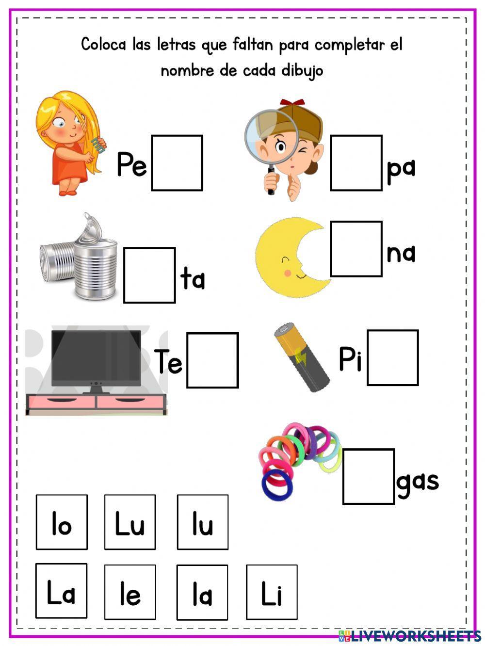 Completas palabras worksheet | Live Worksheets