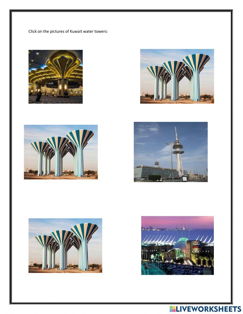 Select the pictures of Kuwait water towers