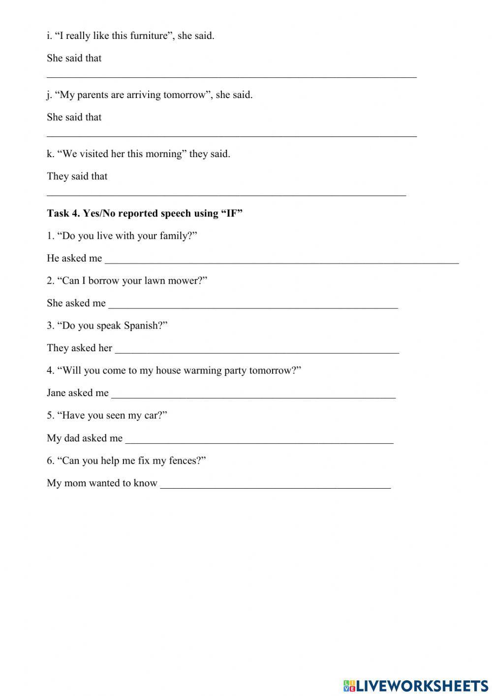 Reported speech (Statement - Y-N question form)