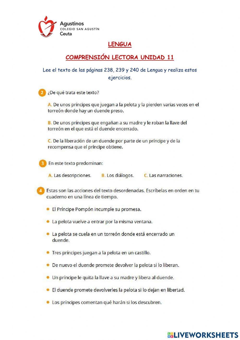 Comprensión Lectora -La Palabra de un Duende- (Unidad 11)