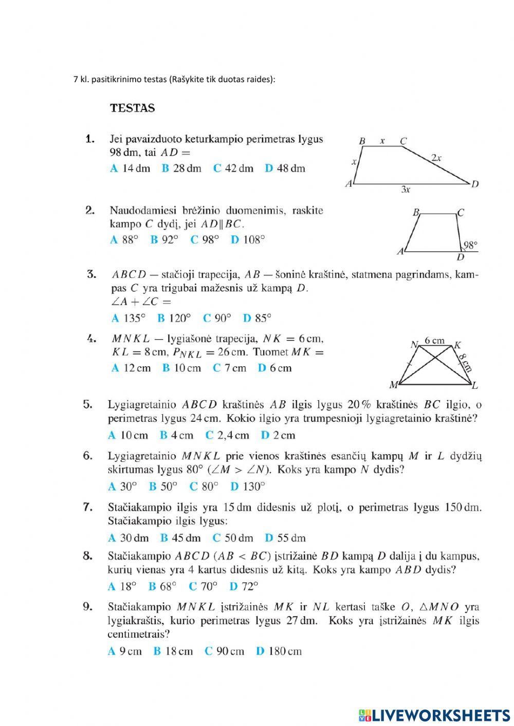Keturkampiai (pasitikrinimo testas)