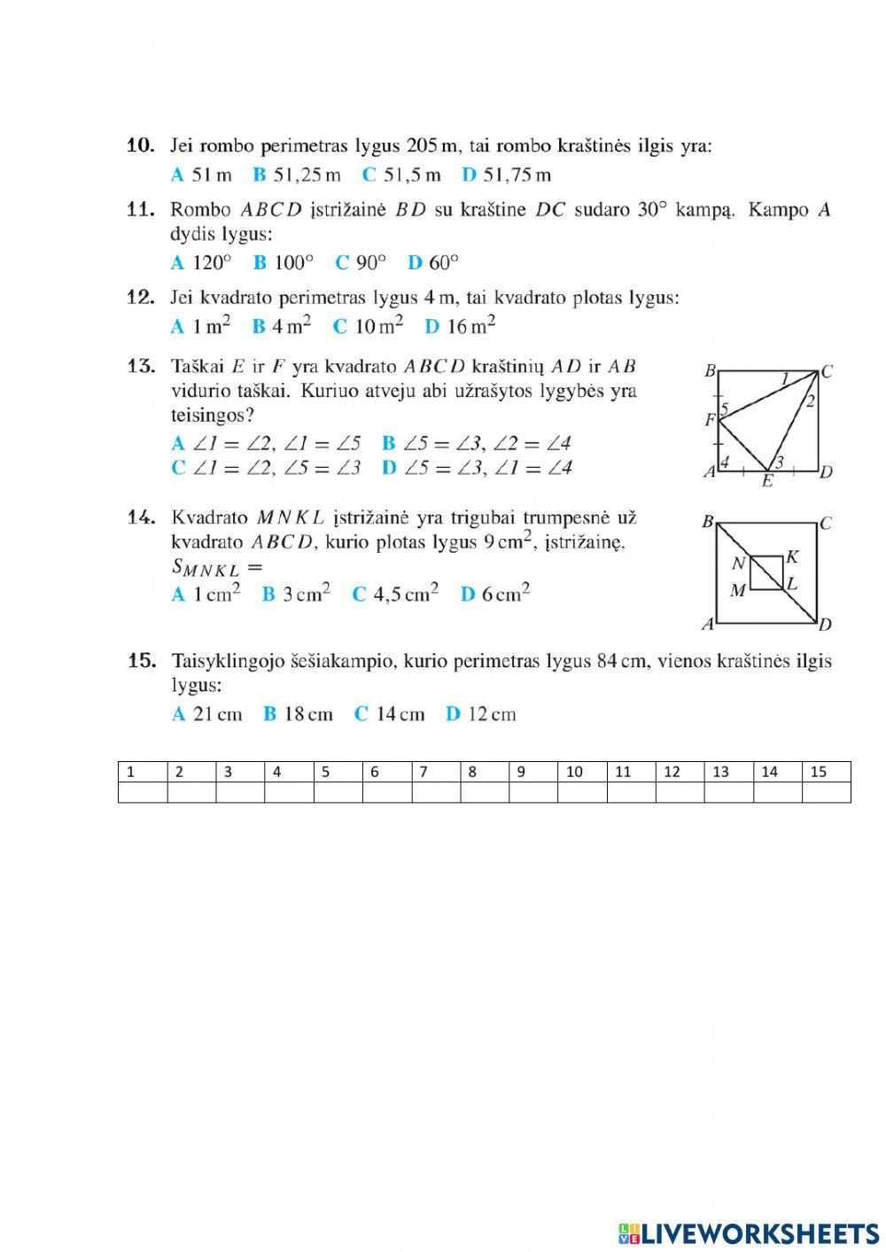 Keturkampiai (pasitikrinimo testas)
