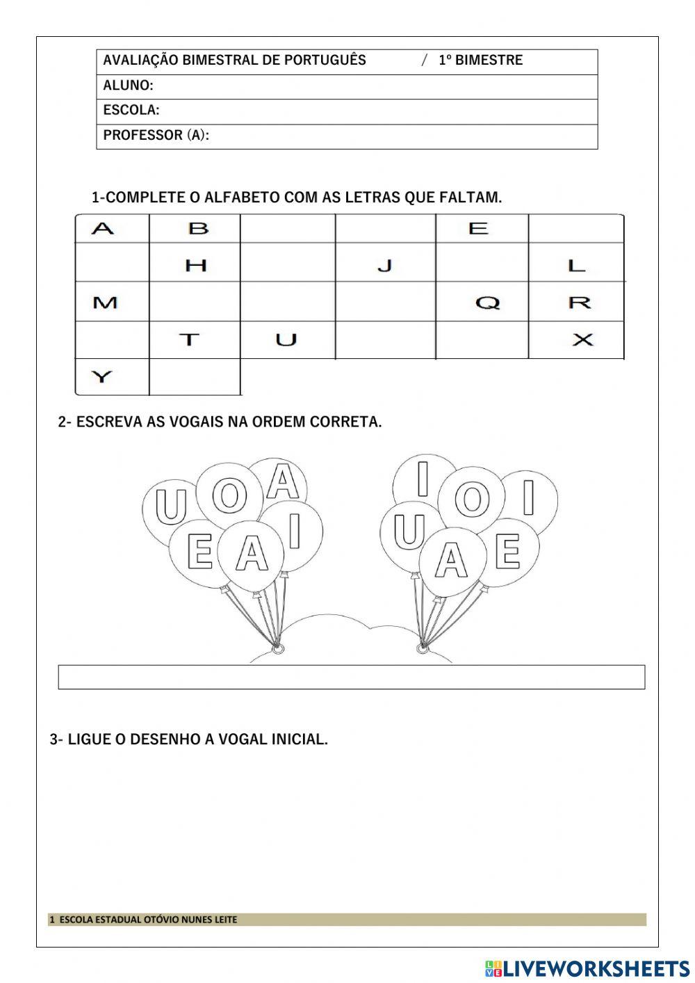 Avaliação de português 1º b.
