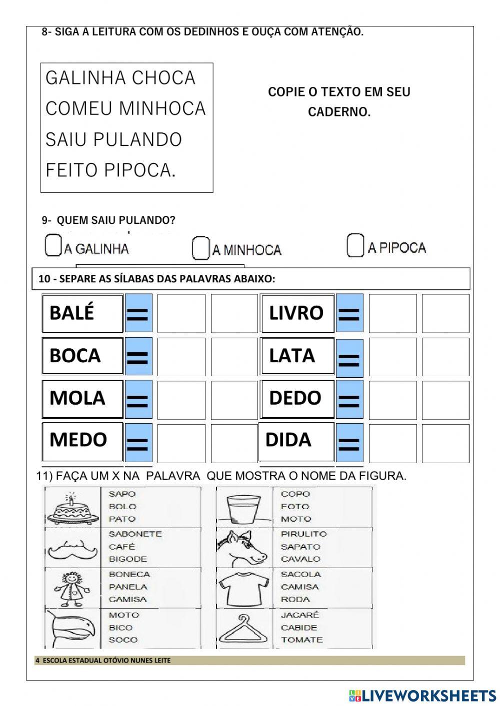 Avaliação de português 1º b.