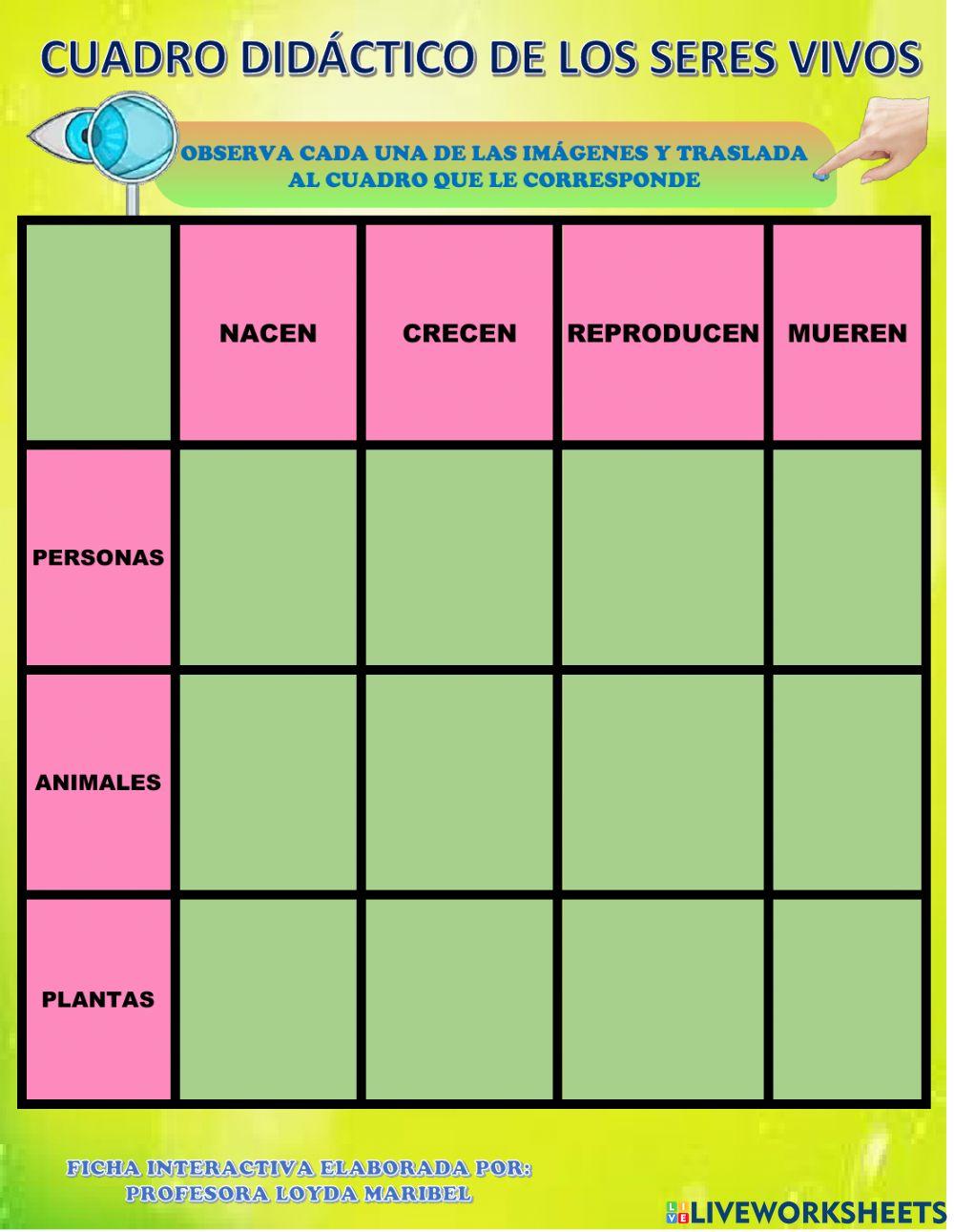 Cuadro didactico de los seres vivos