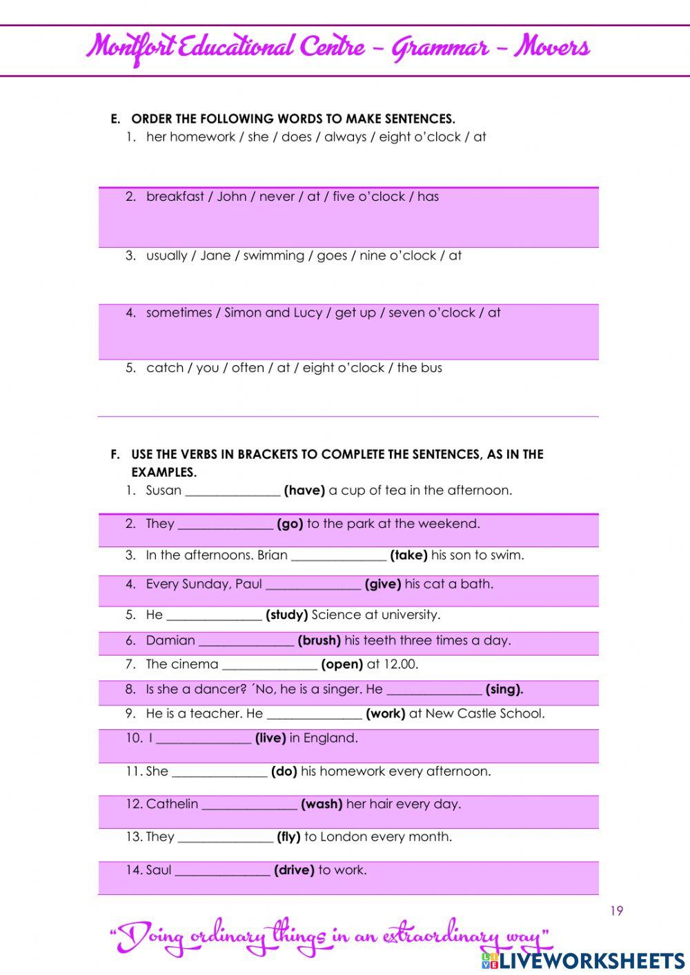 MOVERS GRAMMAR UNIT 3