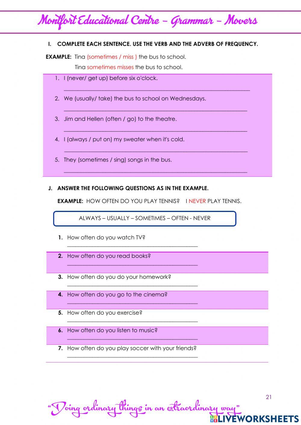 MOVERS GRAMMAR UNIT 3