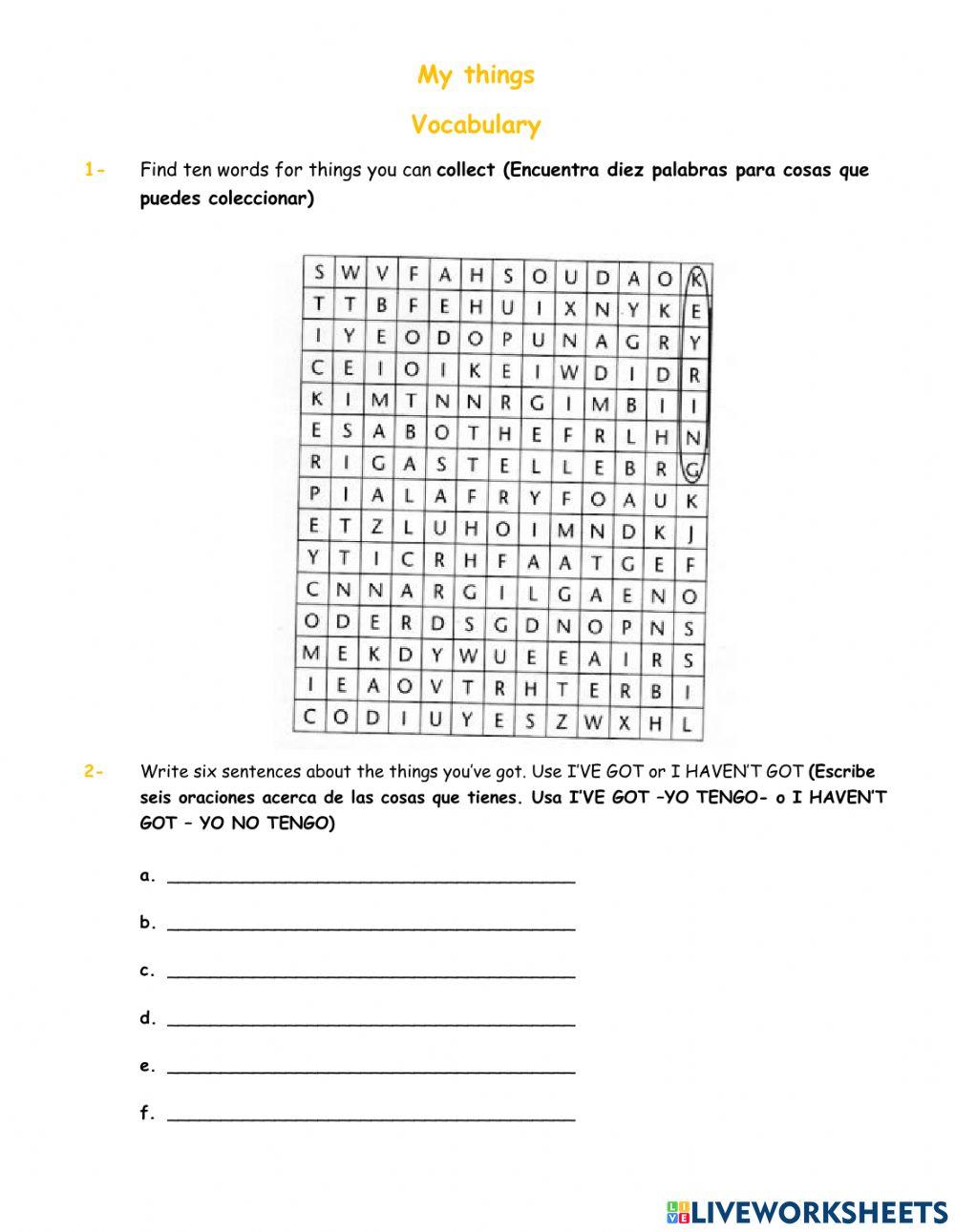 My things activities