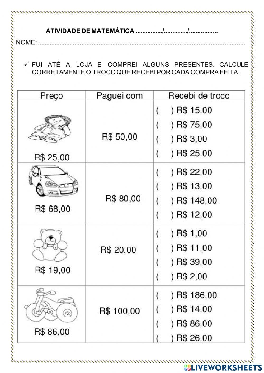 Atividade de Matemática