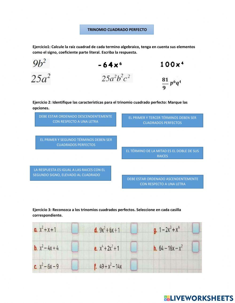 Conceptos de trinomio cuadrado perfecto