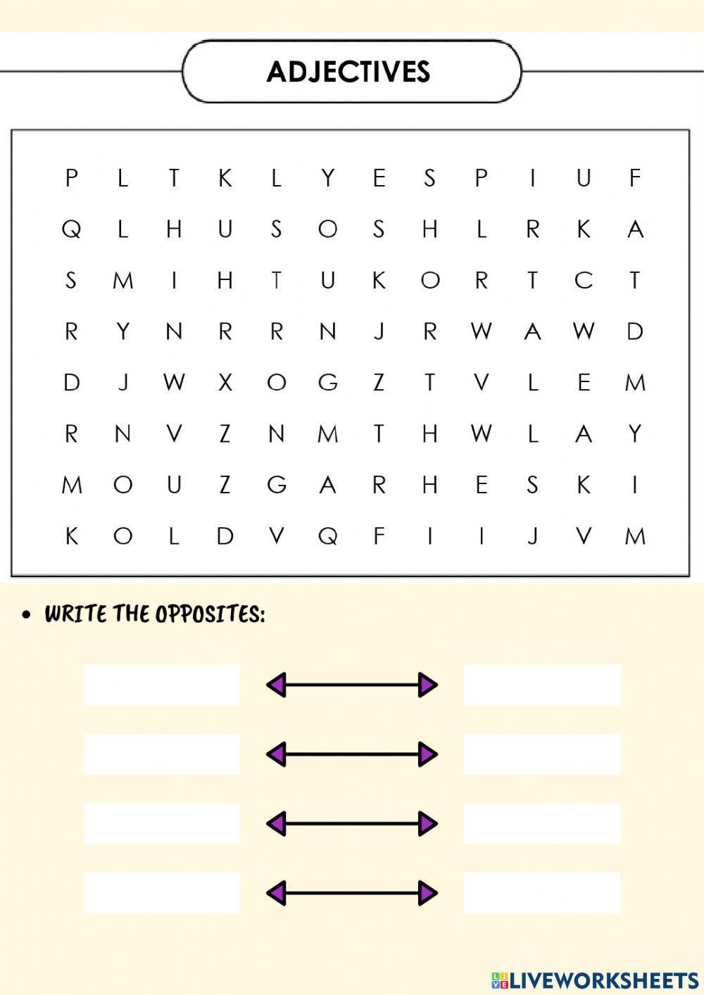 Adjectives wordsearch