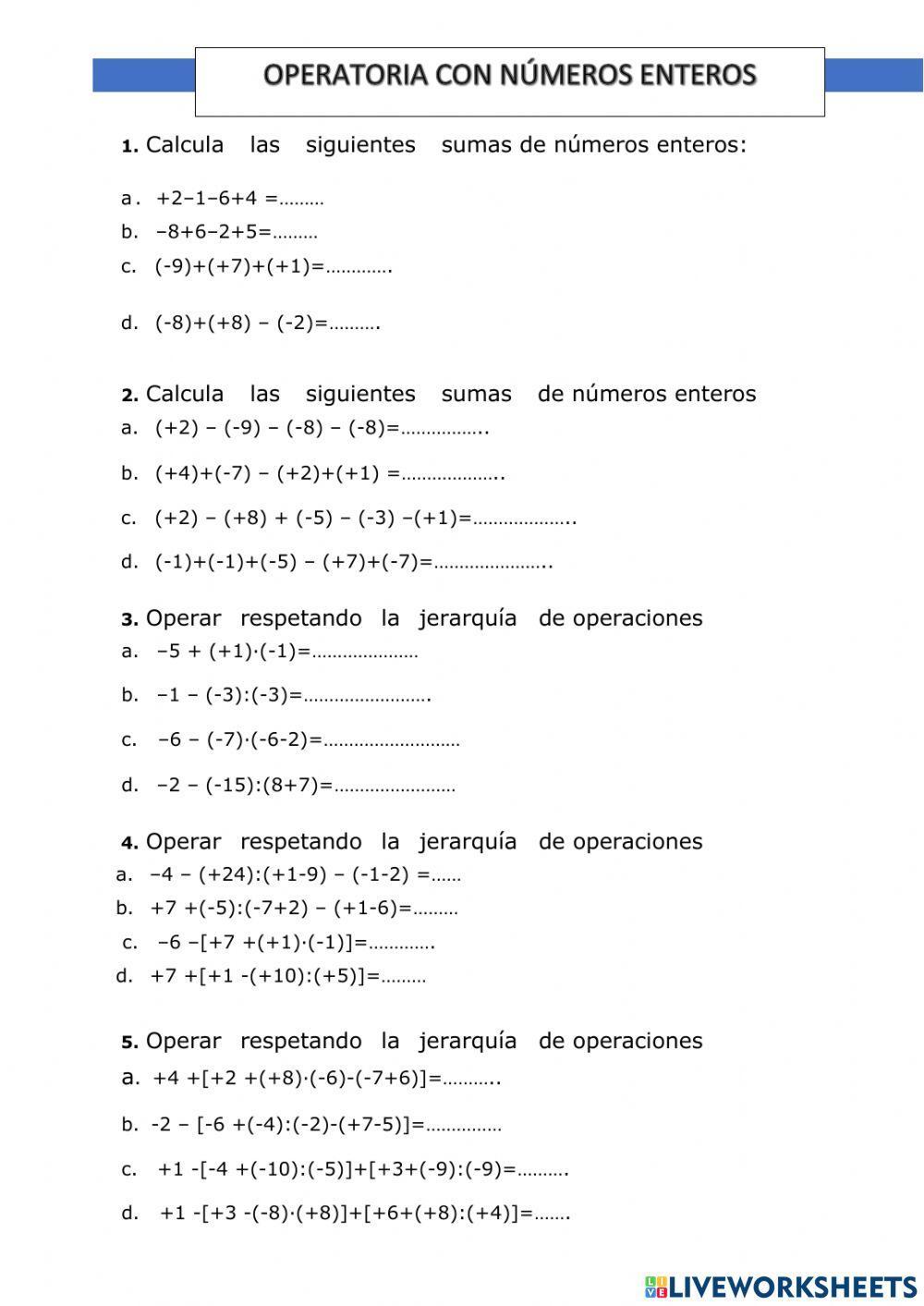 Operatoria con números enteros