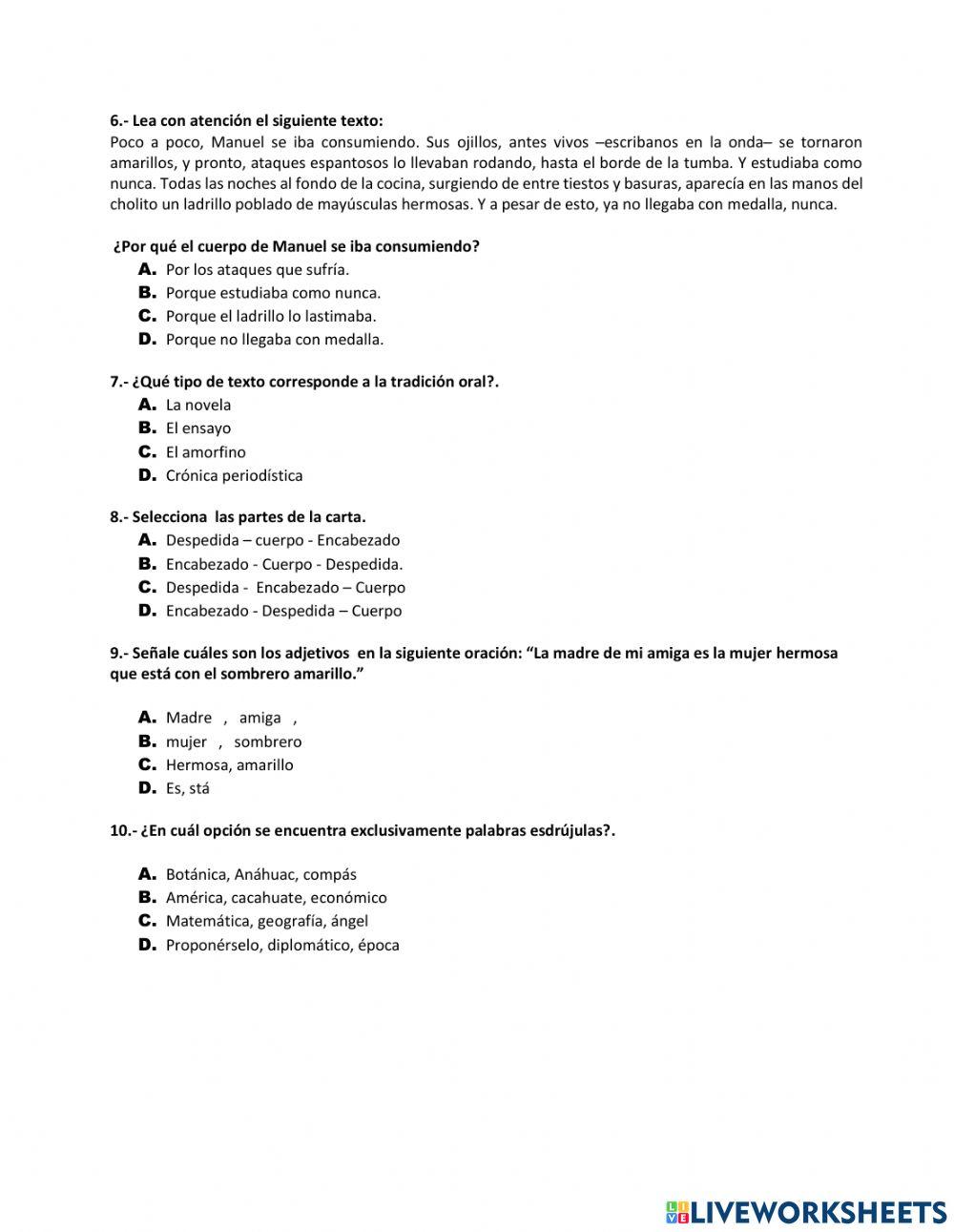 Prueba de Diagnóstico de Lengua y Literatura