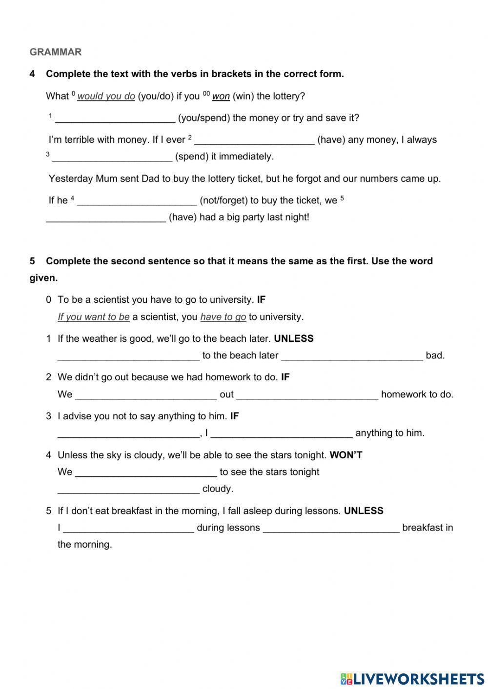 Test english class b1+ unit 5