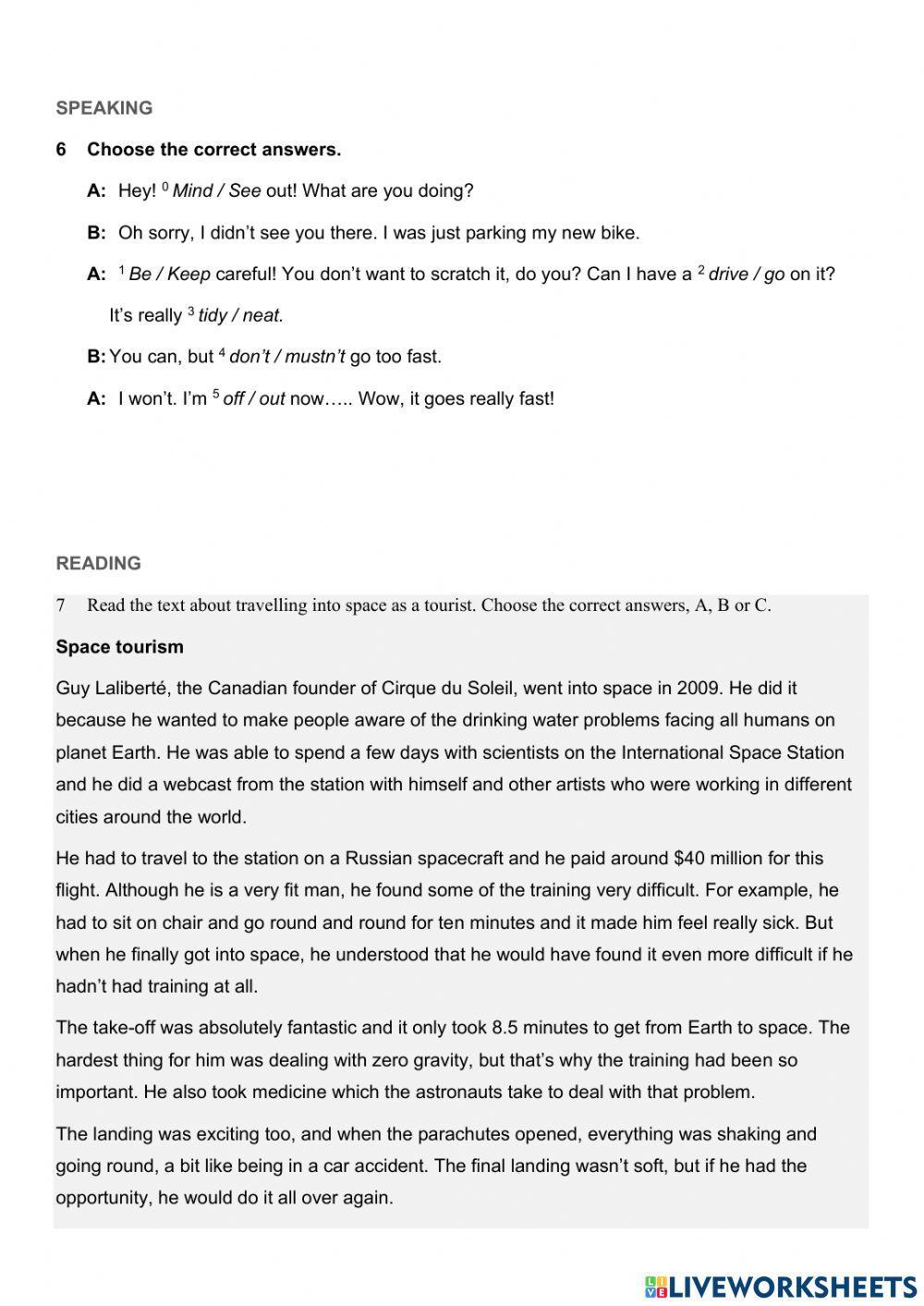 Test english class b1+ unit 5