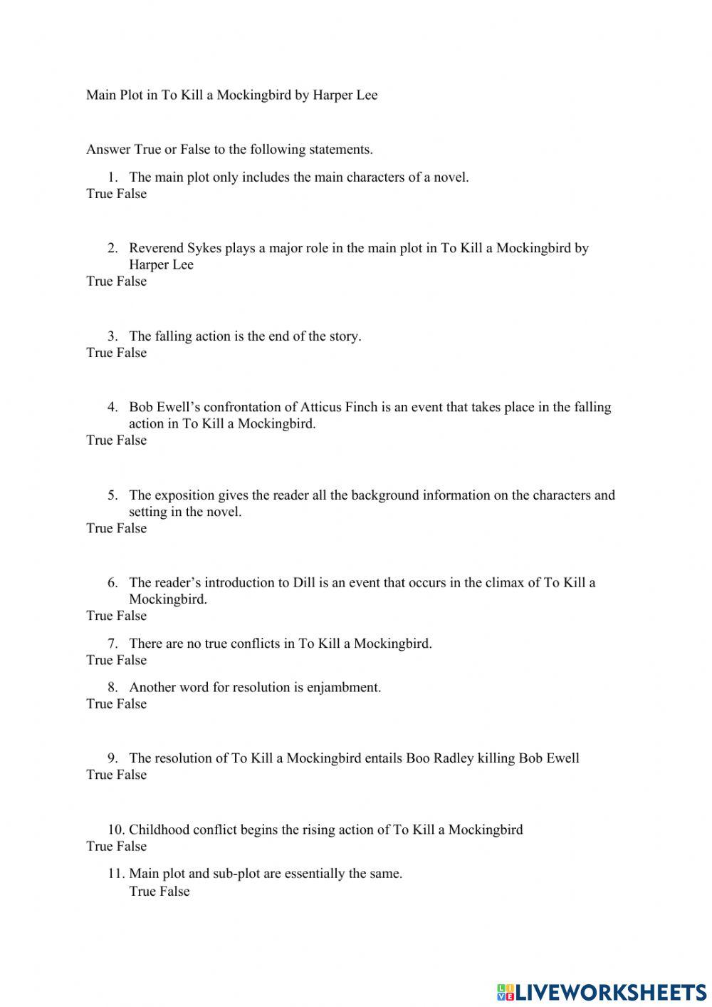 the-main-plot-of-to-kill-a-mockingbird-worksheet-live-worksheets