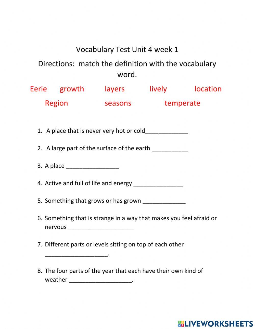 Reading wonders unit 4 week 1 vocabulary worksheet live worksheets