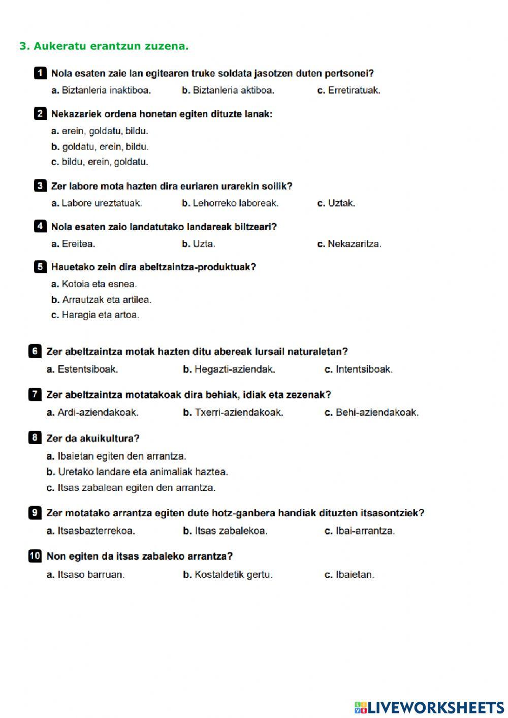 Lana eta lehen sektoreko jarduerak