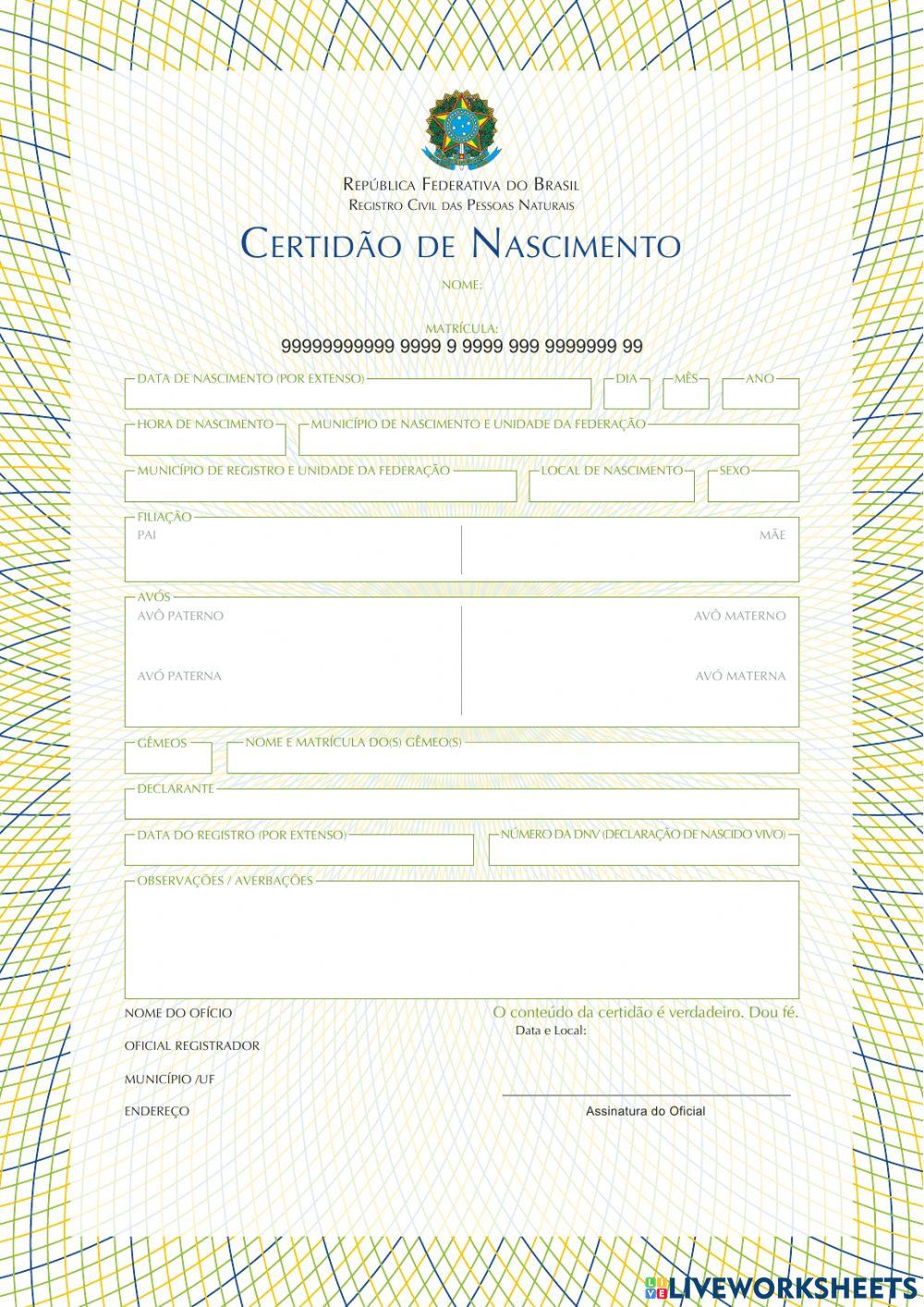 Certidão de nascimento