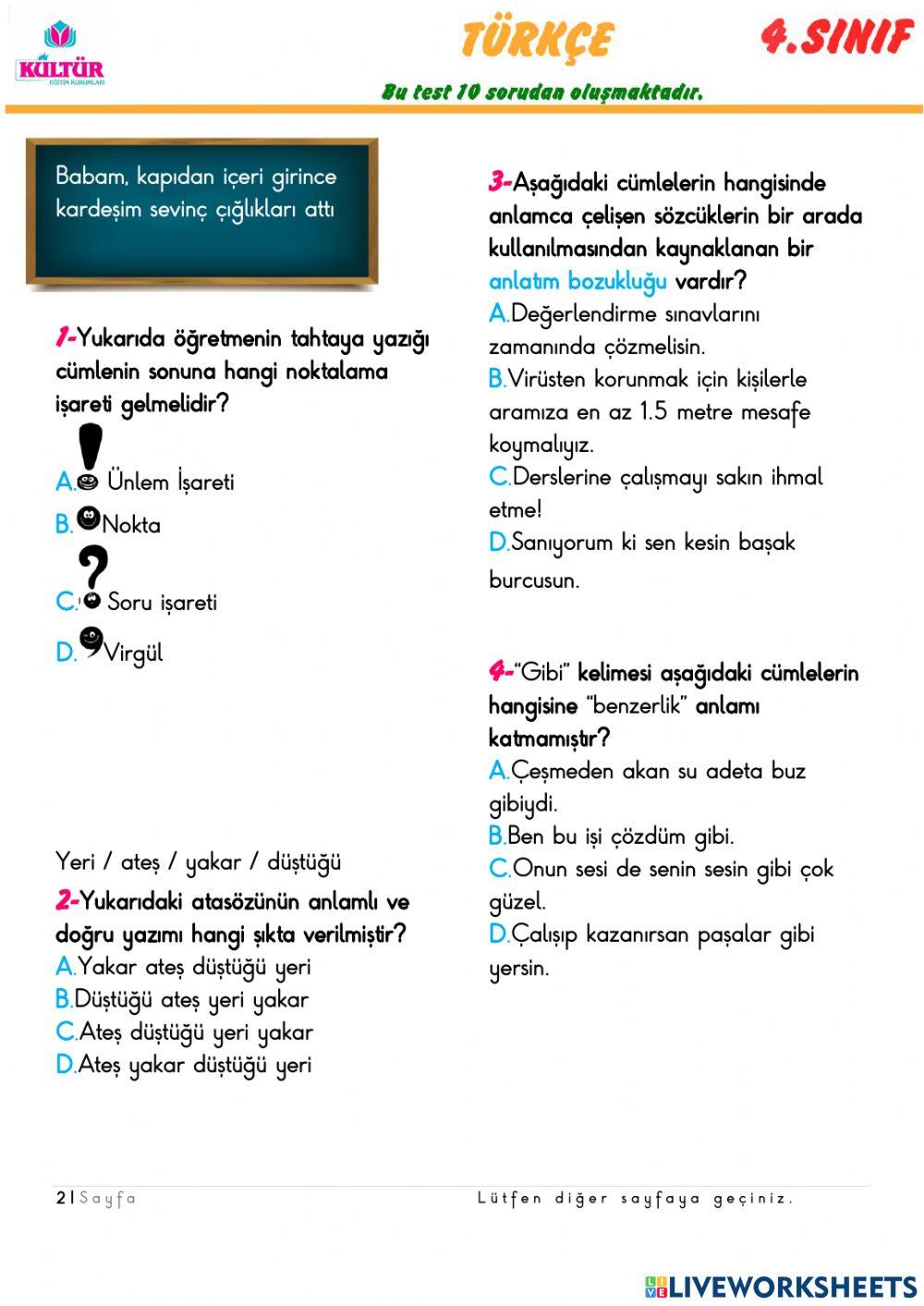 4.sınıflar deneme sınavı mat tr