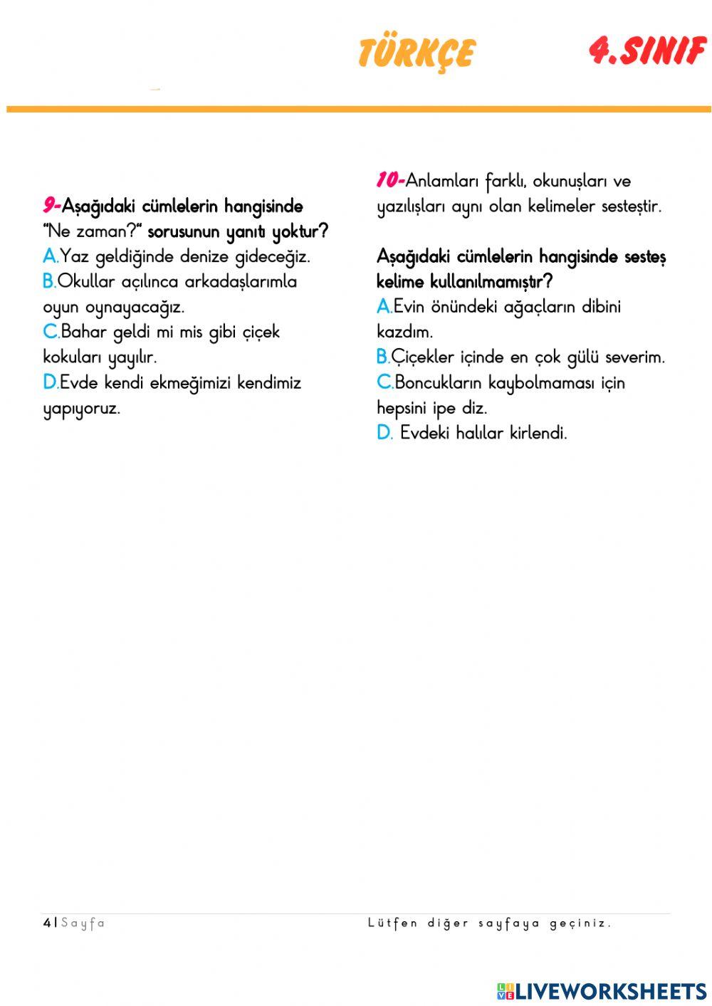 4.sınıflar deneme sınavı mat tr