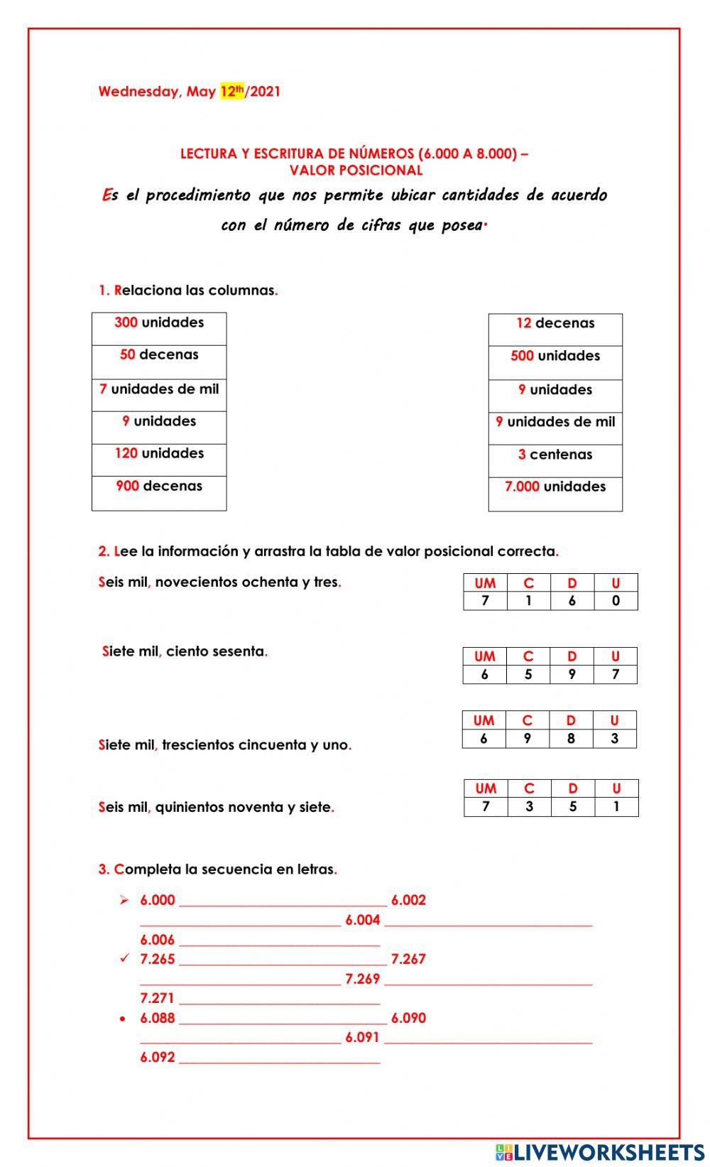 Valor posicional-lectura y escritura de números