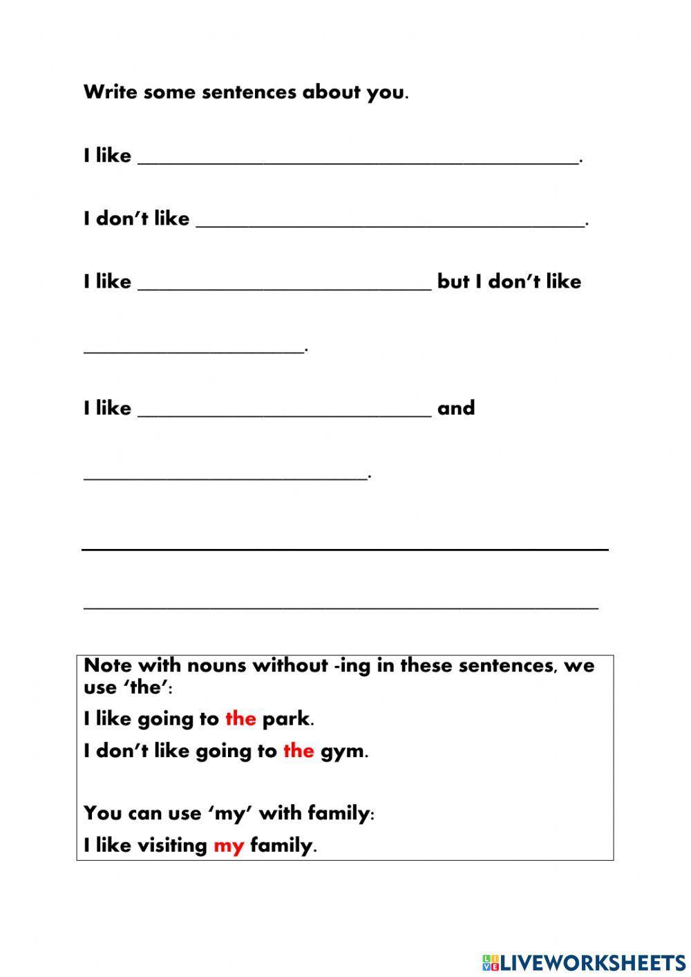 New to ESOL Topic 4 Unit 2 My Interests Likes and Dislikes