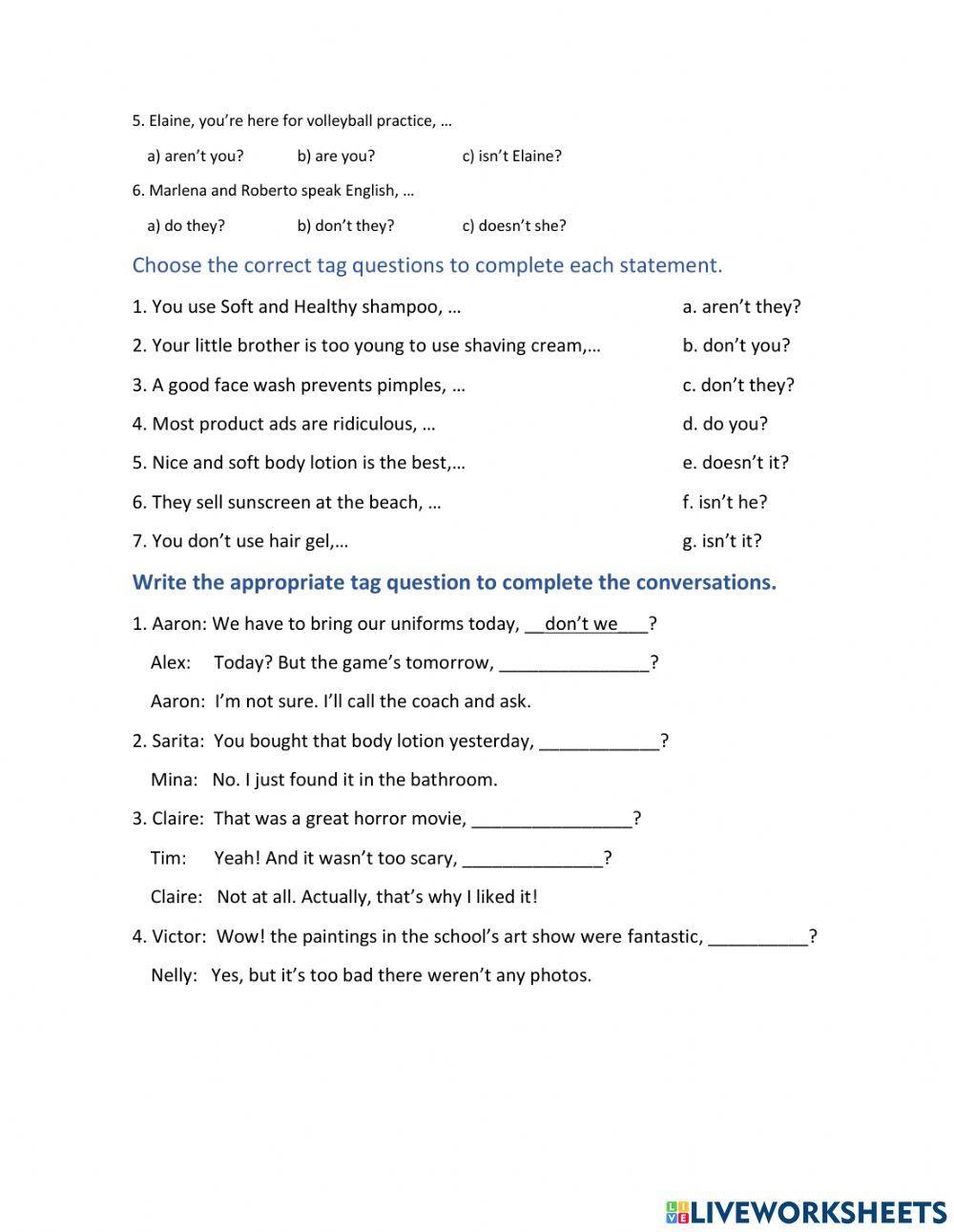 Vocabulary and tag questions