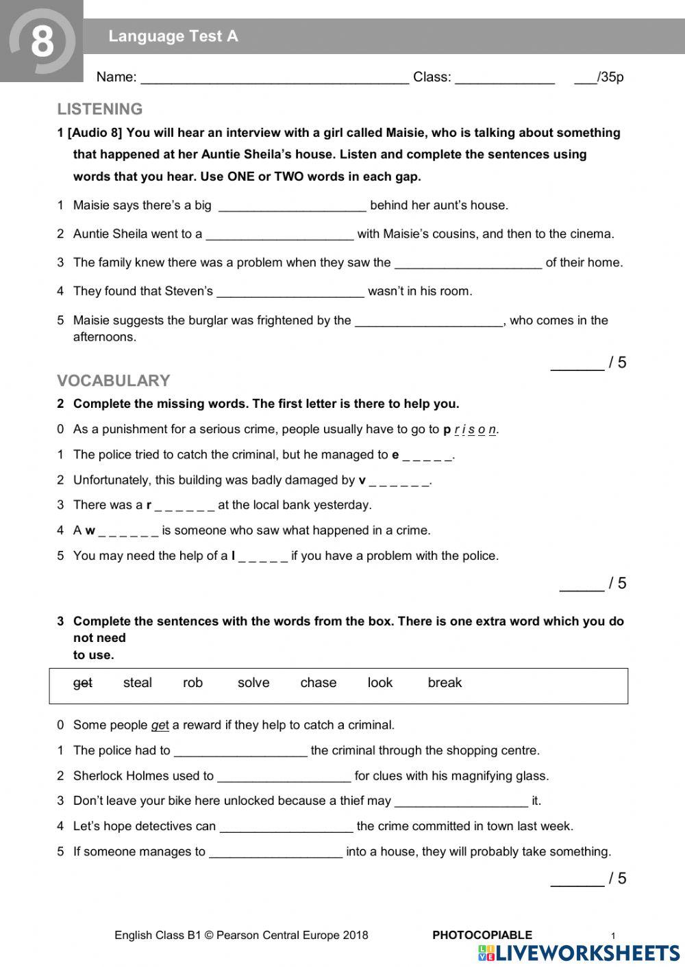 English Class B1 Unit 4 Test English Class B1 unit 8 test 6585496 | Martyna6020