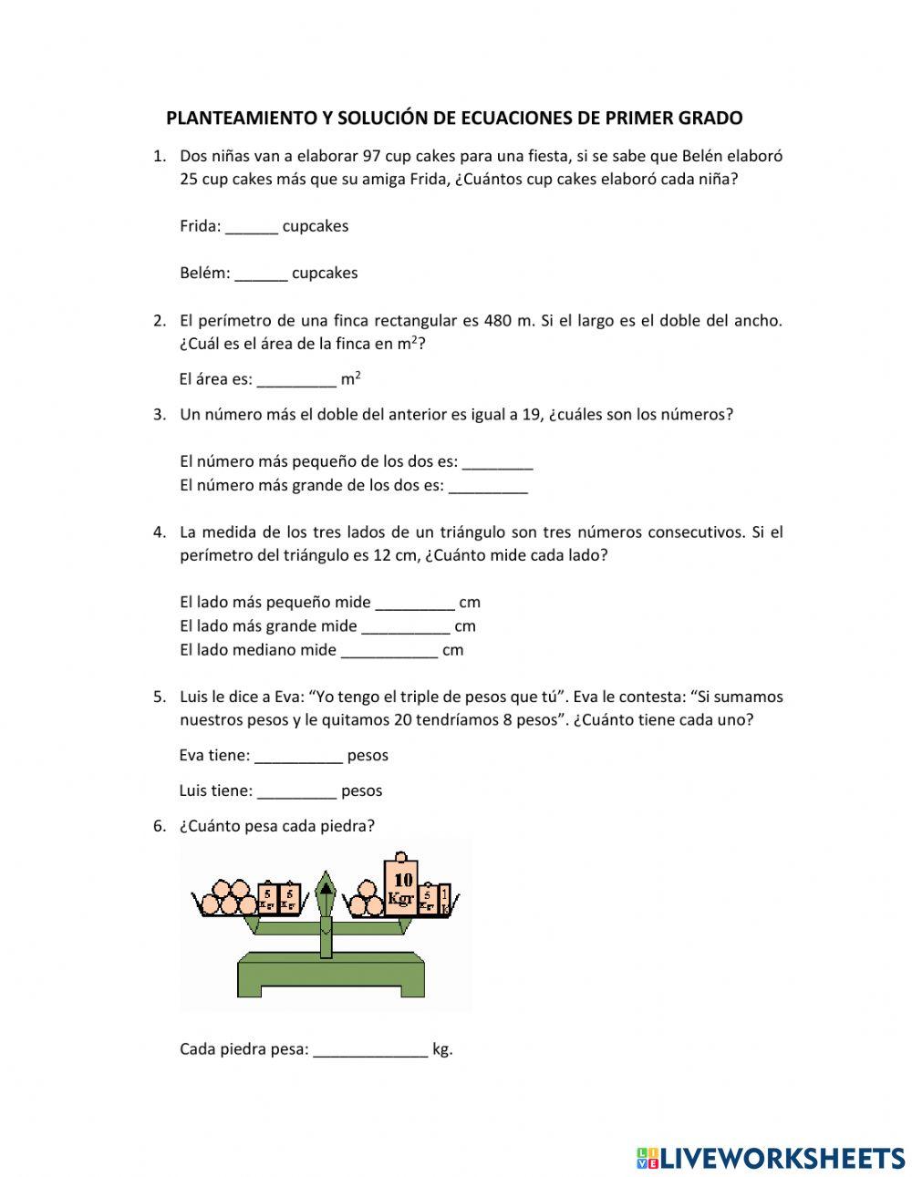 Planteamiento y solución de ecuaciones de primer grado