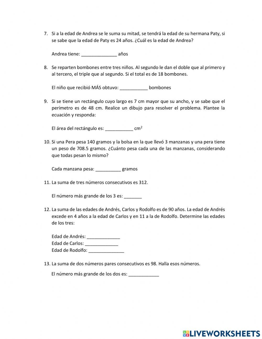 Planteamiento y solución de ecuaciones de primer grado