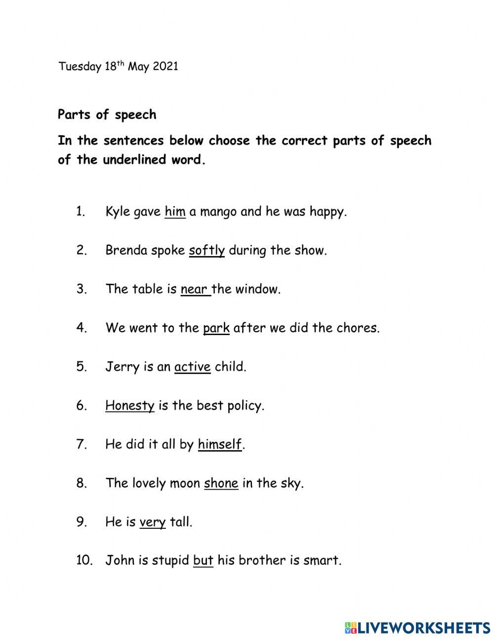 Identifying parts of speech