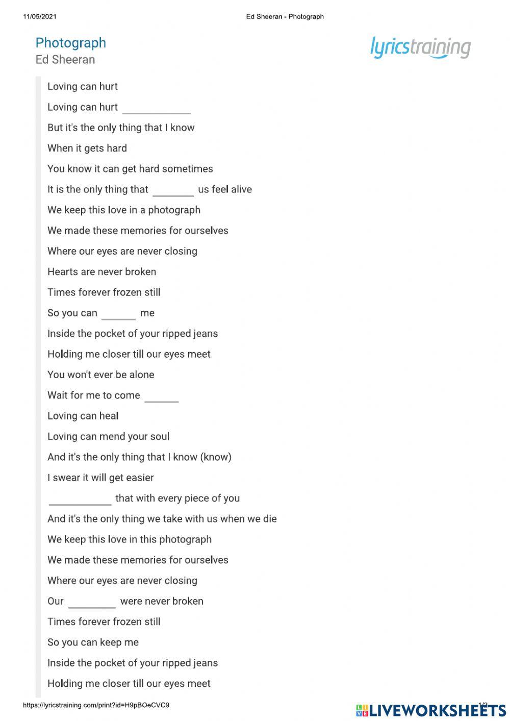 Photograph Song activity Live Worksheets