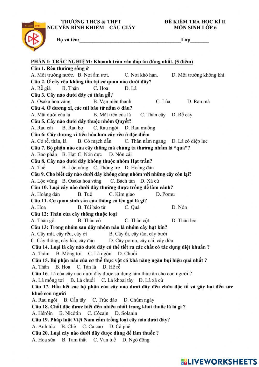 Kiểm tra học kì 2