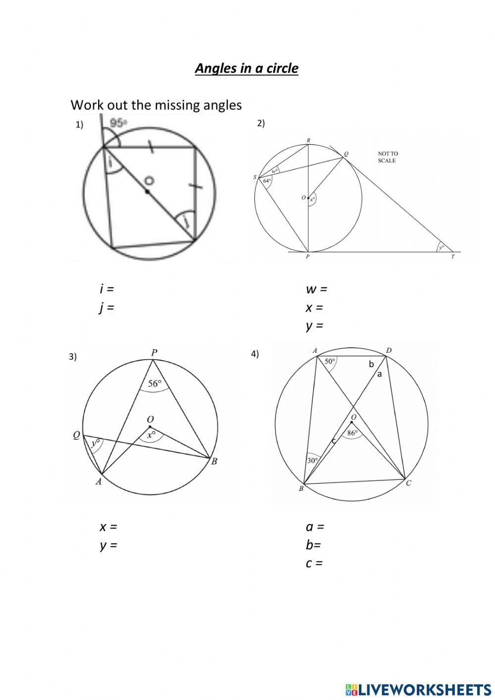 Angles in a circle exercise Live Worksheets