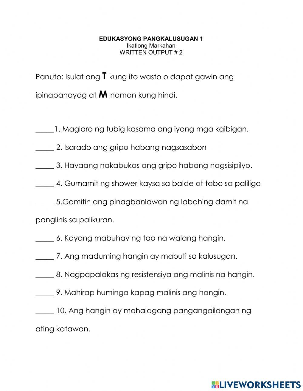What is the English of 'tabo' (Tagalog language) that is used in