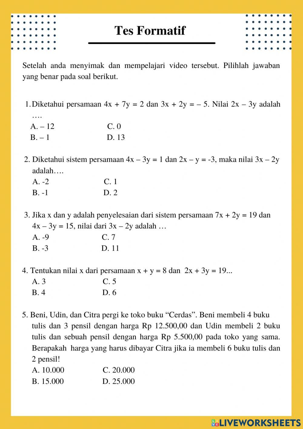 Sistem Persamaan Linier Dua Variabel