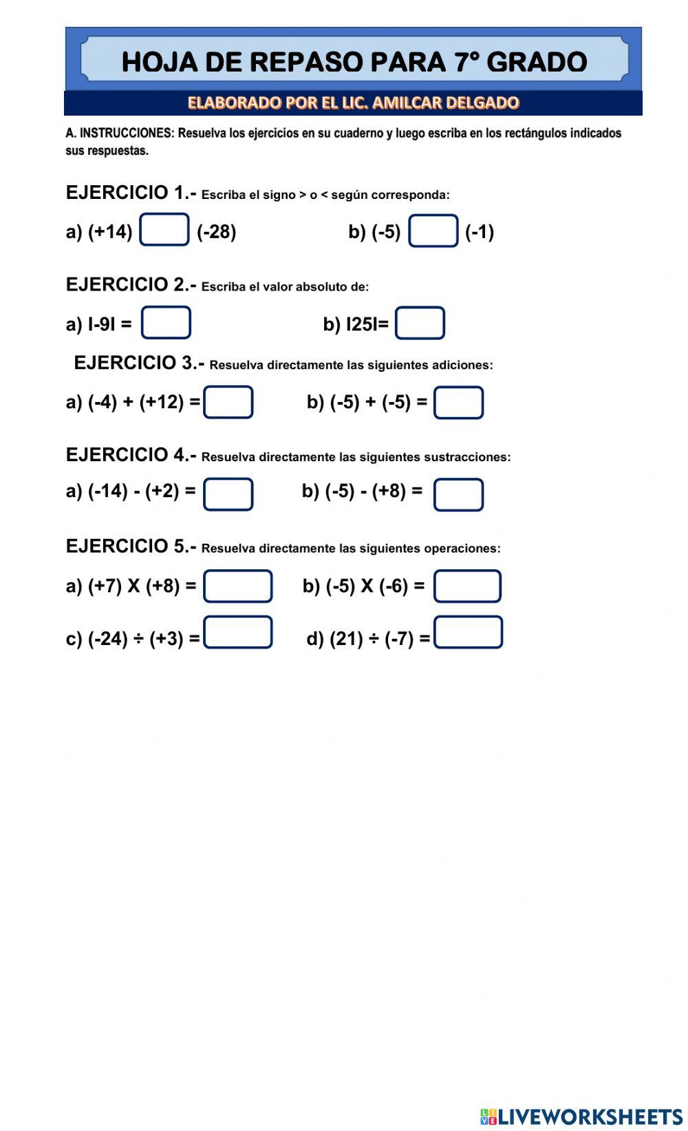 Repaso Números Positivos Negativos