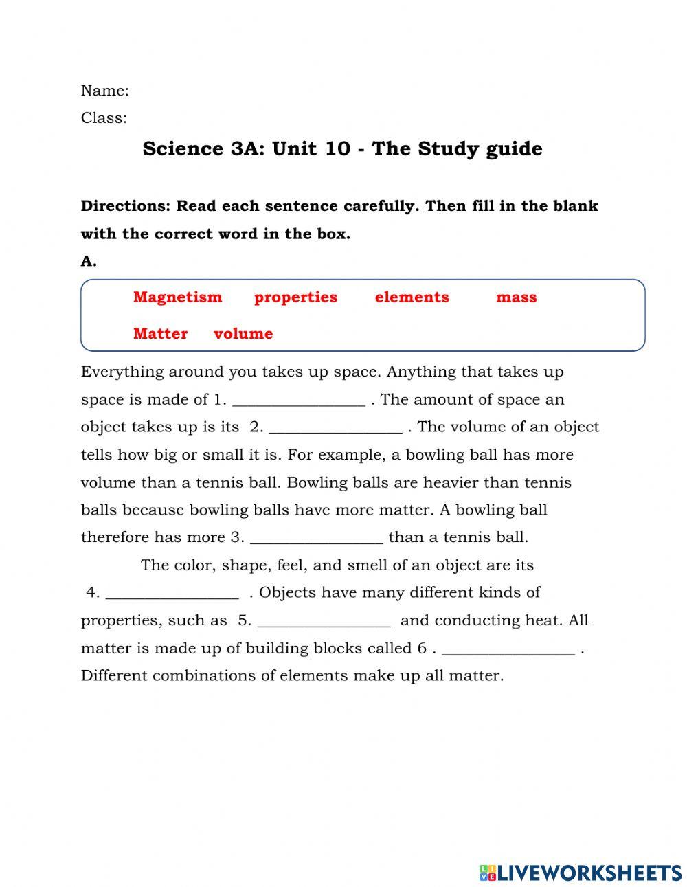 Science Study Guide - Unit 10
